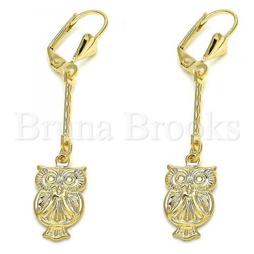 Gold Plated Gold Filled Oro Laminado Bruna Brooks Gold Layered 02.32.0547 Long Earring, Owl Design, with  and  Swarovski Crystals, Polished Finish, Golden Tone