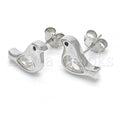 Sterling Silver Stud Earring, Bird Design, with Cubic Zirconia, Rhodium Tone