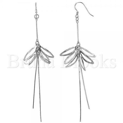 Bruna Brooks Sterling Silver 02.183.0004 Long Earring, Leaf Design, Polished Finish, Rhodium Tone