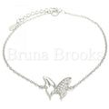 Bruna Brooks Sterling Silver 03.336.0058.07 Fancy Bracelet, Butterfly Design, with White Cubic Zirconia, Polished Finish, Rhodium Tone