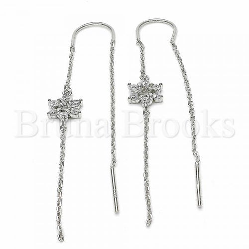 Bruna Brooks Sterling Silver 02.367.0014 Threader Earring, Flower Design, with White Cubic Zirconia, Polished Finish, Rhodium Tone