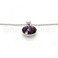 Rhodium Plated Fancy Necklace, with Swarovski Crystals and Micro Pave, Rhodium Tone