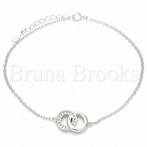 Bruna Brooks Sterling Silver 03.336.0086.08 Fancy Bracelet, with White Crystal, Polished Finish, Rhodium Tone