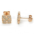 Sterling Silver Stud Earring, with Cubic Zirconia, Rose Gold Tone