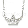 Bruna Brooks Sterling Silver 04.336.0174.16 Fancy Necklace, Crown Design, with White Crystal, Polished Finish, Rhodium Tone