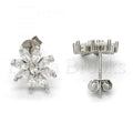 Sterling Silver 02.175.0112 Stud Earring, Flower Design, with White Cubic Zirconia, Polished Finish, Rhodium Tone