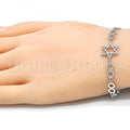 Sterling Silver Fancy Bracelet, Star of David Design, with Cubic Zirconia, Rhodium Tone