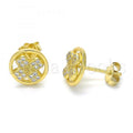 Sterling Silver Stud Earring, with Micro Pave, Golden Tone
