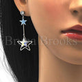 Rhodium Plated 02.26.0262 Long Earring, Star Design, with Aurore Boreale Swarovski Crystals and White Cubic Zirconia, Polished Finish, Rhodium Tone