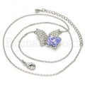 Rhodium Plated Fancy Necklace, Butterfly Design, with Swarovski Crystals, Rhodium Tone