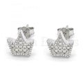 Sterling Silver 02.336.0019 Stud Earring, Crown Design, with White Crystal, Polished Finish, Rhodium Tone