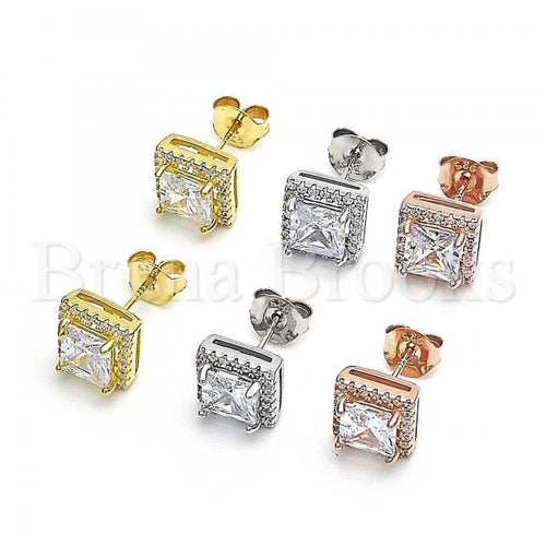 Sterling Silver Stud Earring, with Cubic Zirconia and Crystal, Rhodium Tone