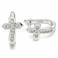 Bruna Brooks Sterling Silver 02.332.0044.12 Huggie Hoop, Cross Design, with White Cubic Zirconia, Polished Finish, Rhodium Tone