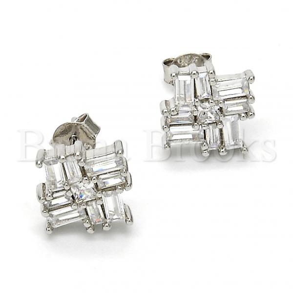 Sterling Silver 02.175.0113 Stud Earring, with White Cubic Zirconia, Polished Finish, Rhodium Tone