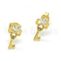 Sterling Silver 02.285.0072 Stud Earring, key and Heart Design, with White Cubic Zirconia, Polished Finish, Golden Tone