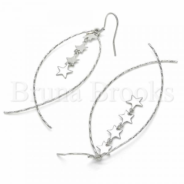 Sterling Silver 02.367.0002 Long Earring, Star Design, Polished Finish, Rhodium Tone