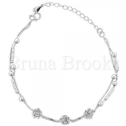 Bruna Brooks Sterling Silver 03.183.0055.06 Fancy Bracelet, Flower Design, Rhodium Tone