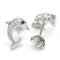 Sterling Silver Stud Earring, Dolphin Design, with Cubic Zirconia, Rhodium Tone