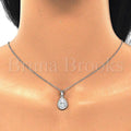 Sterling Silver Earring and Pendant Adult Set, Teardrop Design, with Cubic Zirconia and Micro Pave, Rhodium Tone
