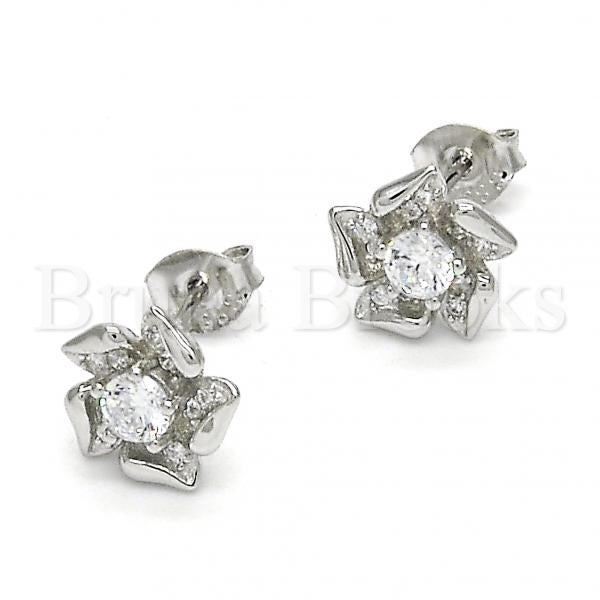 Sterling Silver 02.285.0052 Stud Earring, Flower Design, with White Cubic Zirconia, Polished Finish,