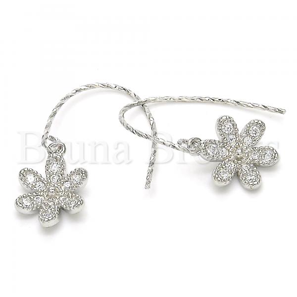 Sterling Silver 02.366.0001 Dangle Earring, Flower Design, with White Cubic Zirconia, Polished Finish, Rhodium Tone