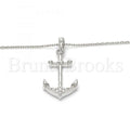 Sterling Silver 05.336.0002 Fancy Pendant, Anchor Design, with White Crystal, Polished Finish, Rhodium Tone