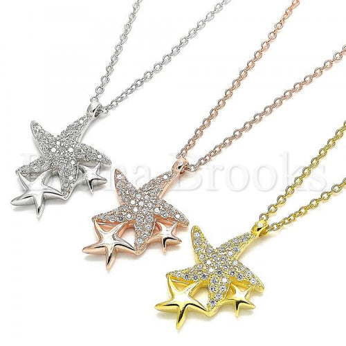 Sterling Silver Fancy Necklace, Star Design, with Crystal, Rhodium Tone