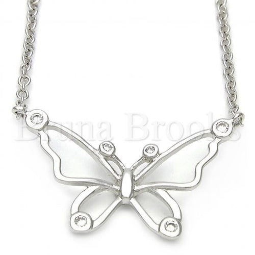 Bruna Brooks Sterling Silver 10.174.0161.18 Fancy Necklace, Butterfly Design, with White Micro Pave, Polished Finish, Silver Tone