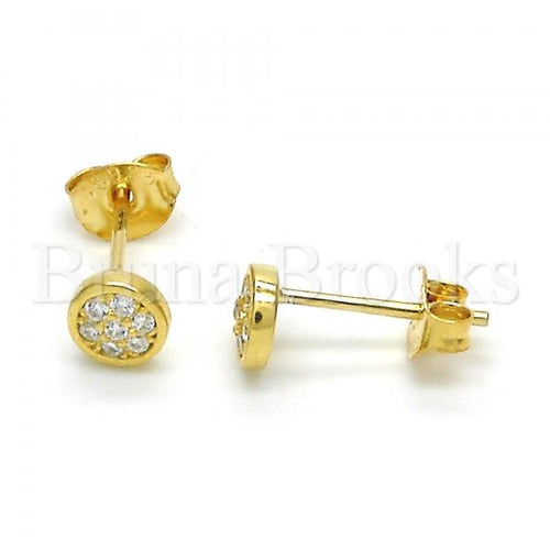 Bruna Brooks Sterling Silver 02.285.0045 Stud Earring, with White Cubic Zirconia, Polished Finish, Golden Tone