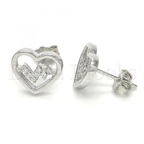 Bruna Brooks Sterling Silver 02.336.0037 Stud Earring, Heart Design, with White Crystal, Polished Finish, Rhodium Tone