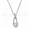 Bruna Brooks Sterling Silver 04.290.0001.18 Fancy Necklace, House Design, with White Cubic Zirconia, Polished Finish, Rhodium Tone