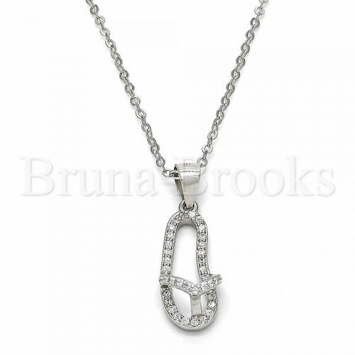 Bruna Brooks Sterling Silver 04.290.0001.18 Fancy Necklace, House Design, with White Cubic Zirconia, Polished Finish, Rhodium Tone