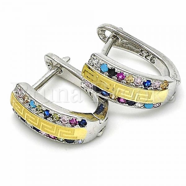 Sterling Silver 02.186.0064.2.12 Huggie Hoop, Greek Eye Design, with Multicolor Cubic Zirconia, Polished Finish, Two Tone