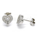 Sterling Silver Stud Earring, Heart Design, with Cubic Zirconia, Golden Tone