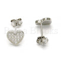 Sterling Silver 02.186.0034 Stud Earring, Heart Design, with White Micro Pave, Polished Finish, Rhodium Tone