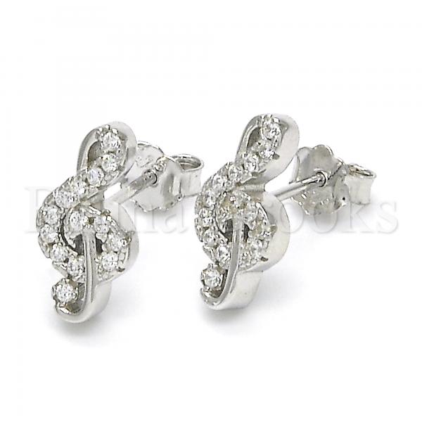 Sterling Silver 02.336.0009 Stud Earring, Music Note Design, with White Crystal, Polished Finish, Rhodium Tone