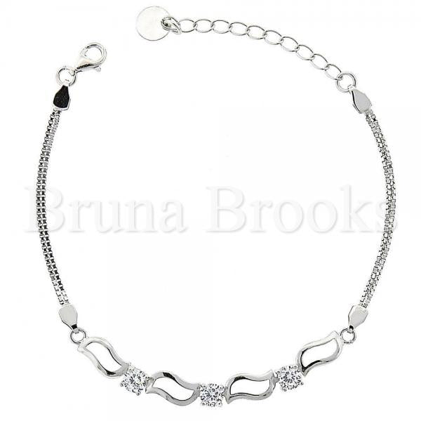 Bruna Brooks Sterling Silver 03.183.0036.06 Fancy Bracelet, with White Cubic Zirconia, Rhodium Tone