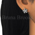 Sterling Silver Stud Earring, with Crystal and Cubic Zirconia, Rhodium Tone