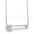 Bruna Brooks Sterling Silver 04.336.0055.16 Fancy Necklace, with White Crystal, Pink Polished Finish, Rhodium Tone