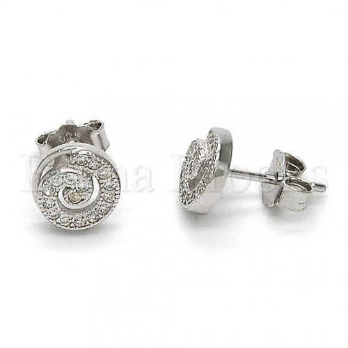 Bruna Brooks Sterling Silver 02.292.0014 Stud Earring, Spiral Design, with White Micro Pave, Polished Finish, Rhodium Tone