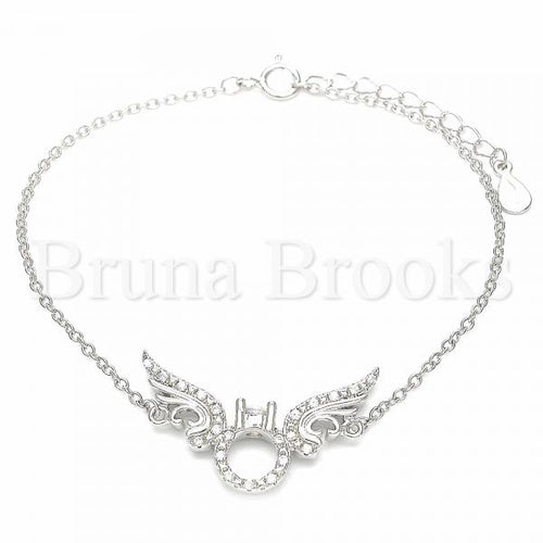 Bruna Brooks Sterling Silver 03.336.0088.07 Fancy Bracelet, with White Crystal, Polished Finish, Rhodium Tone