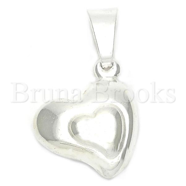Bruna Brooks Sterling Silver 05.16.0209 Fancy Pendant, and Heart Polished Finish, Silver Tone