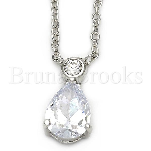 Bruna Brooks Sterling Silver 10.174.0159.18 Fancy Necklace, Teardrop Design, with White Cubic Zirconia, Polished Finish, Silver Tone