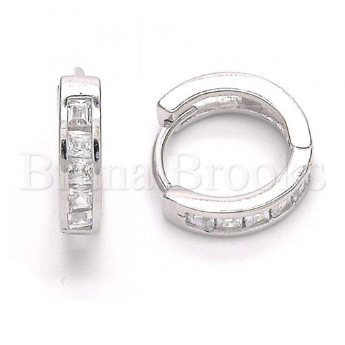 Bruna Brooks Sterling Silver 02.186.0103.15 Huggie Hoop, with White Cubic Zirconia, Polished Finish, Rhodium Tone