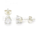 Sterling Silver Stud Earring, with Cubic Zirconia, Silver Tone