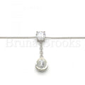 Rhodium Plated Fancy Necklace, Teardrop Design, with Swarovski Crystals and Cubic Zirconia, Rhodium Tone