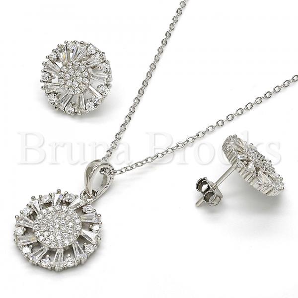 Sterling Silver 10.286.0005 Earring and Pendant Adult Set, with White Cubic Zirconia, Polished Finish, Rhodium Tone