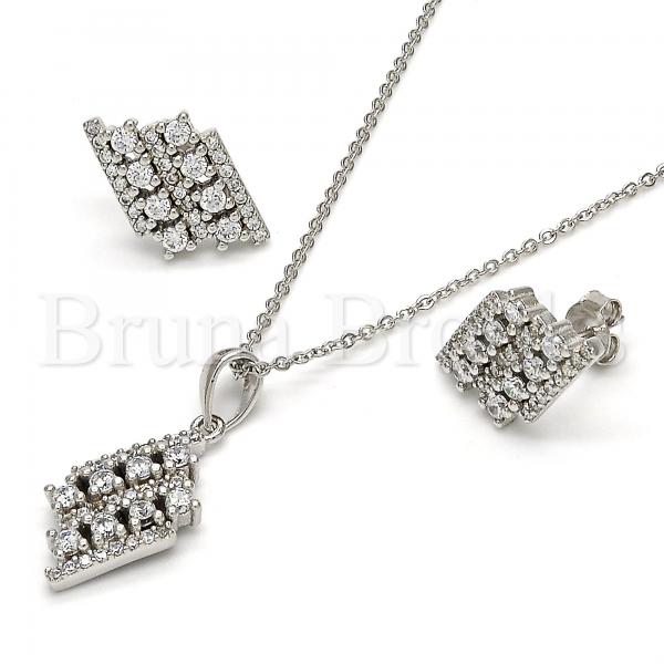 Sterling Silver 10.175.0023 Earring and Pendant Adult Set, with White Cubic Zirconia, Polished Finish, Rhodium Tone