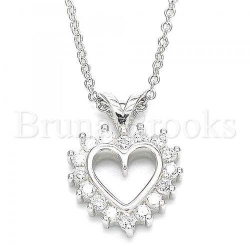 Bruna Brooks Sterling Silver 04.336.0211.16 Fancy Necklace, Heart Design, with White Cubic Zirconia, Polished Finish, Rhodium Tone