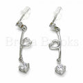 Bruna Brooks Sterling Silver 02.367.0023 Long Earring, Heart Design, with White Cubic Zirconia, Polished Finish, Rhodium Tone